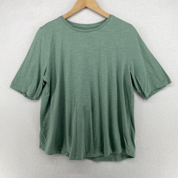 EILEEN FISHER Top L Slub Organic Cotton Jersey Crew Neck Short Sleeve Green - Picture 1 of 11